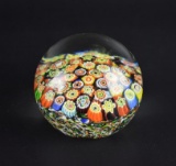 Murano Millefiori Art Glass Paperweight with Original Sticker