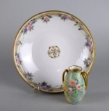 Two Hand Painted Nippon Pieces: Plate & Miniature Vase