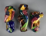 Lot of Three Vintage Exotic Bird Motif Earthenware Wall Pockets, Japan