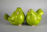 Pair of Crackled Green Terra Cotta Bird Figures
