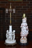 Pair of Figural Ceramic Table Lamps of Cherubs & Child