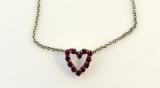 Sterling Silver and Ruby Heart Pendant 16” Necklace with Storage Case