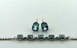 Blue Topaz Demi-Parure Bracelet and Earrings Set in Silver