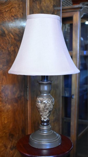 Small Bronze Finish Metal Table Lamp with Faux Marble Column