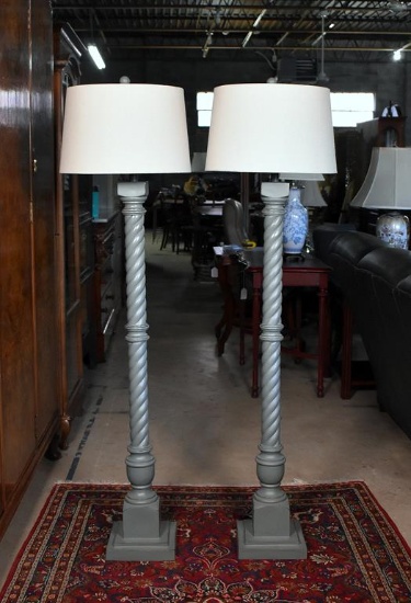 Pair of Contemporary Lt. Blue-Gray Twist Column Floor Lamps