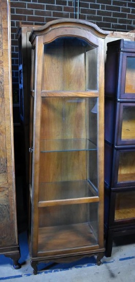 Vintage Fruitwood Slant-Sided Curio Cabinet with Four Shelves, Bonnet Top