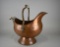 Vintage Copper & Brass Ash Scuttle Bucket w/ Lion's Heads Handle Brackets & Delft Porcelain Handles