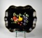Hand-Painted Metal 17” Tray Signed “Van” with Brass Stand