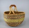 Hand Woven Raffia & Leather-Accented Market Basket