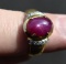 Lovely 18K Gold, 4.6 Carat Red-Violet Star Sapphire and Diamond Ring, Size 7.5