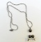 14K White Gold and Dark Gray Pearl Pendant 18” Chain Necklace and Solitaire Earrings