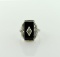 Vintage 10K White Gold, Black Onyx and Diamond Ring, Size 6.5