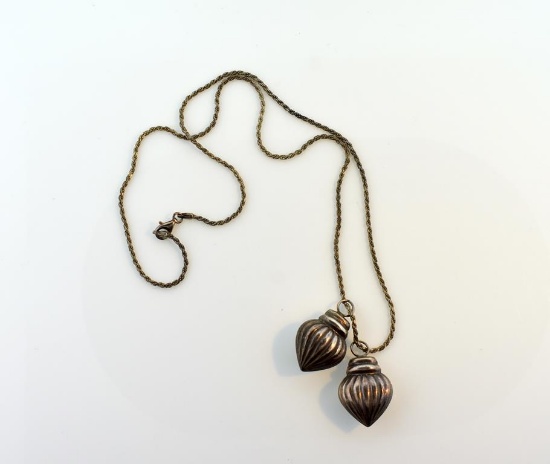 Sterling Silver 17” Chain Necklace with Two Cone Shaped Pendants