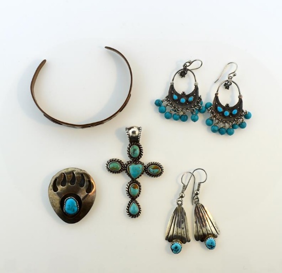 Lot of Silver and Turquoise Native American Jewelry
