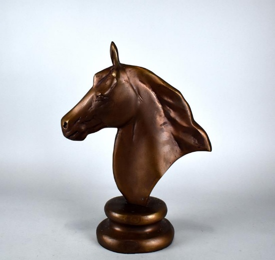 Bronze Finish Metal Horse Head Sculpture on Base