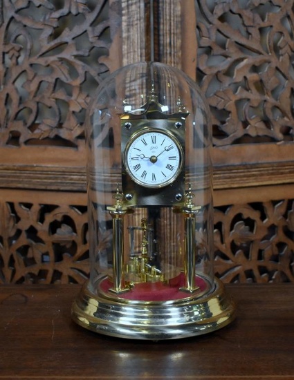 Vintage Schatz 1881 Brass Anniversary Skeleton Clock with Glass Dome, Germany
