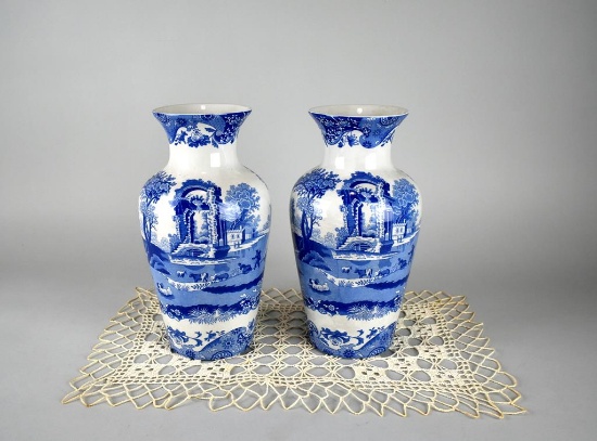 Pair of Spode Blue “Italian” Porcelain Consort Vases, England