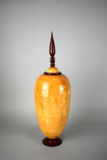 Masur Birch Burl Jar w/ Purple Heart Base & Bloodwood Lid / Spindle