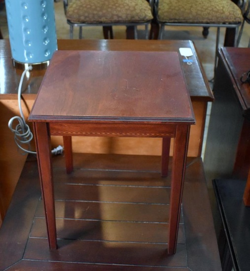 Small Vintage Side Table with Checkered Inlay Border