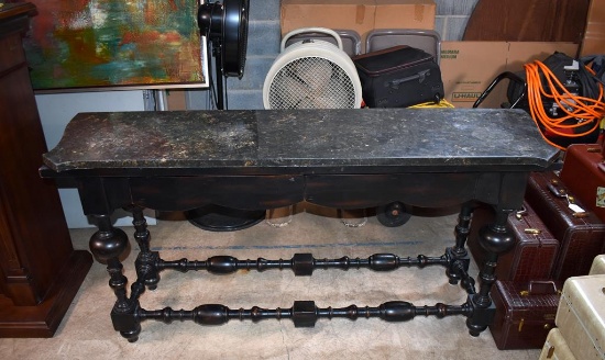 Black William & Mary Style Console Table, 2 Drawers with Added Stone Top