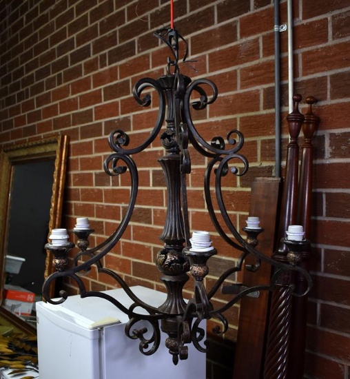 Bronze Finished Metal Six-Arm Chandelier