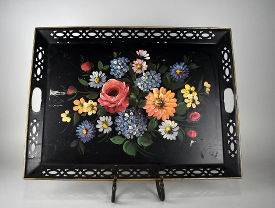Nashco Products Hand-Painted Large 24” Metal Tray with Metal Stand