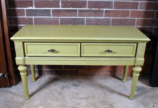 Green Painted Console Table with Two Drawers