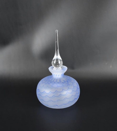 Satin Blue Swirl Glass Perfume Bottle with Clear Stopper