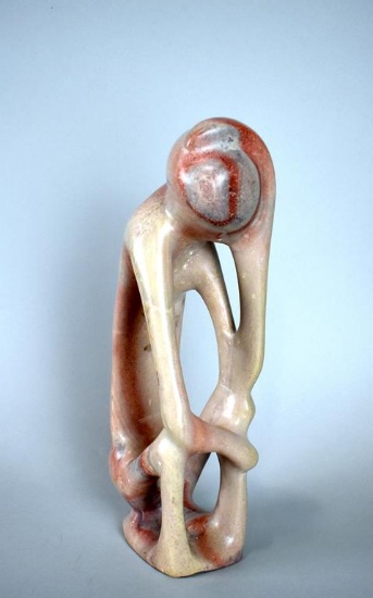 Hand Carved 11” Kisii Soapstone Sculpture of a Thinker, Kenya