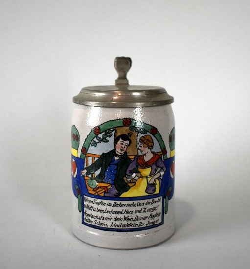 Vintage Half-Litre Pewter Lidded German Stoneware Stein, Marked
