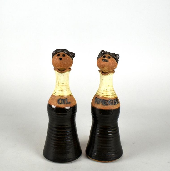 Carol Kaminski Studio Art Pottery Figural Oil & Vinegar Couple