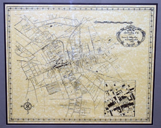 Spartanburg City Map (1882) Print by O.W> Gray & Sons, Phila, PA