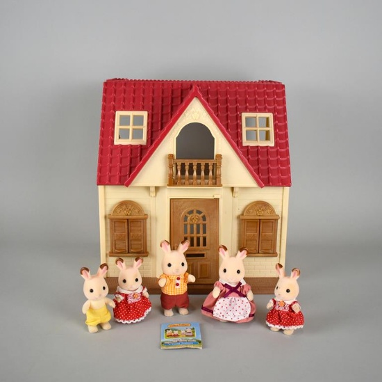 Calico Critters Cottage with Rabbit Family and Many Accessories