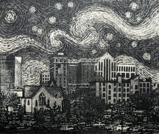 Michael Slattery (Greenville, SC 1964-2012) “Starry Night Greenville” Ltd Ed. Print 101/1050, Signed