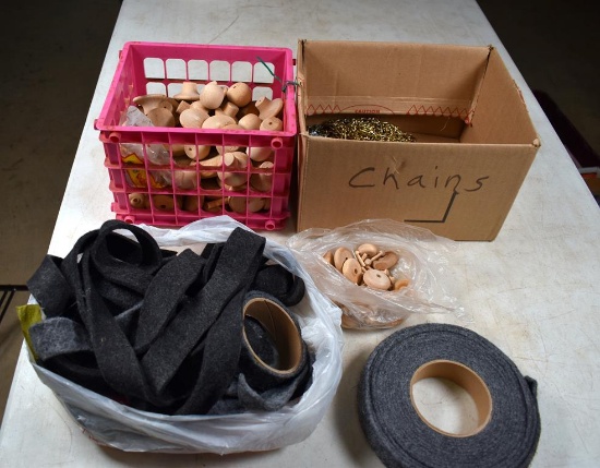 Miscellaneous Lot of Supplies: Felt, Wooden Knobs, Metal Chains