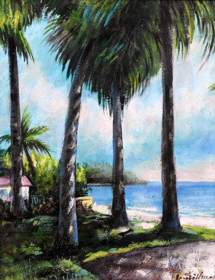 K. Hillman (XX-XXI) Palm Tree Oasis, Oil on Canvas, Signed Lower Right