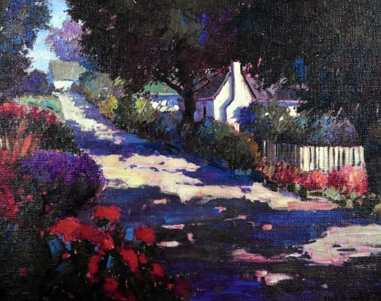 Kent R. Wallis (Amer., 1945-   ) Landscape with Cottage, Giclee Print on Canvas, Signed in Print