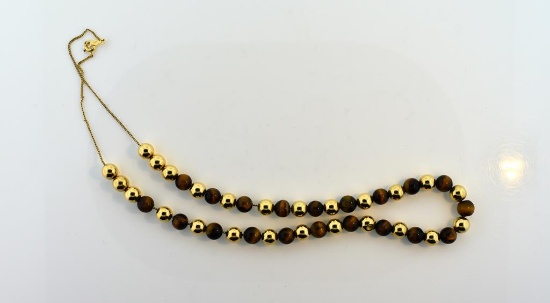 14K Gold Chain, 14K Gold Beads and Tiger Eye Beads 18” Necklace