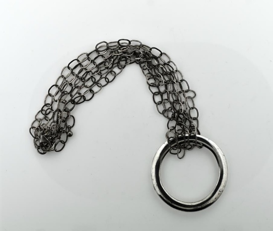 Sterling Silver Ring Pendant Oval Link 16” Multi-Strand Necklace