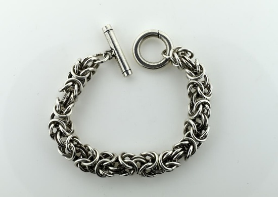 Heavy Sterling Silver Intricate Ring Link 8” Bracelet