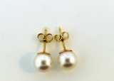 Pair of Pearl Solitaire Earrings with 14K Gold Posts and Clips