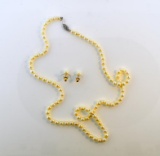 Pearl 21” Strand Necklace and Matching Solitaire Earrings with 14K Gold Findings