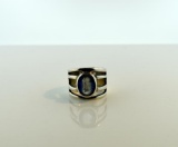 Sterling Silver Ring with Large Oval Cut Blue Topaz Stone