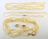 Three Cultured Pearl Necklaces: 34” (6 mm Size); 18” (7-4 mm size, 14K Clasp); Freshwater Multi Strd