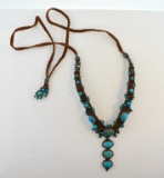 Turquoise and Silver Cabochon Woven 22” Necklace
