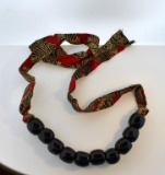 Large Black Glazed Clay Bead 30” Necklace