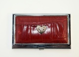 Brighton Red Leather & Silver Business Card Case with Mirror