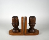 Pair of Carved Wooden Pineapple Bookends