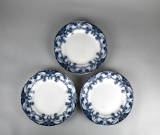Three Antique Royal Staffordshire Bursem Flow Blue Plates “Iris” Pattern, Fitted for Wall Display
