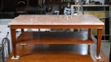 Pink Marble Topped Cherry Coffee Table with Second Level Shelf